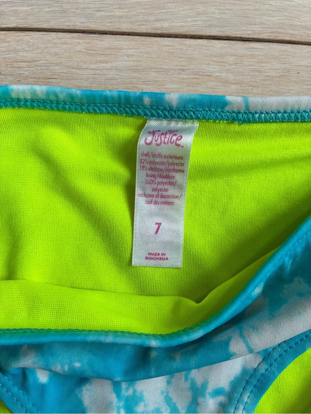Justice Kids Two-Piece Swim Set in Turquoise and Neon Yellow GUC Size 7